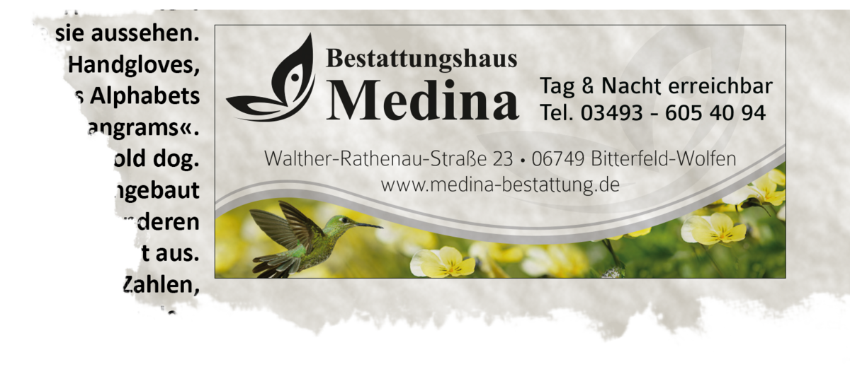 Zeitungsanzeige für Bestatter Medina